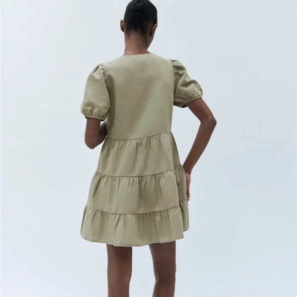 ZARA Linen Blend Tiered Dress size M - Picture 3 of 9